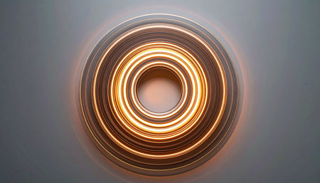 A mesmerizing vortex of golden light spins into a central point, creating a dynamic and futuristic portal. This abstract design represents concepts of continuous energy, data flow, and technological innovation, perfect for modern projects.の素材
