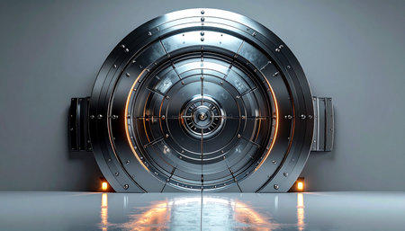 Behind this impenetrable, high-tech circular door lies the future of security. Its complex locking mechanisms and heavy steel construction guard priceless assets, from financial wealth to groundbreaking scientific secrets. A symbol of ultimate protection and advanced innovation.の素材