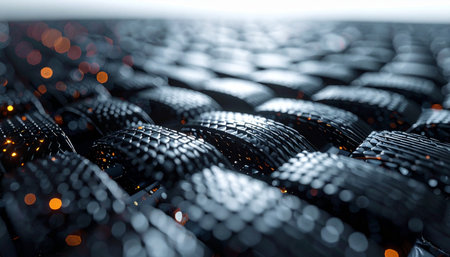 A macro perspective of a futuristic smart fabric where advanced fibers are interwoven with flowing streams of digital data, visualized as glowing light particles. This image symbolizes the intersection of material science and information technology, representing innovation, connectivity, and the future of engineering.の素材