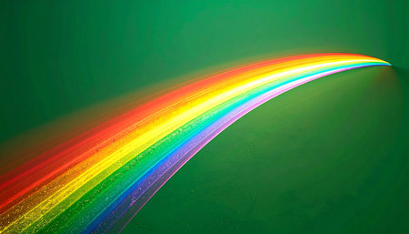 A vibrant arc of pure light energy streaks across a deep green canvas, capturing the essence of motion, innovation, and boundless possibility. This abstract design symbolizes the flow of data, creativity, and positive energy, making it a perfect visual for futuristic and optimistic concepts.の素材