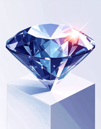 A symbol of ultimate perfection and value, this brilliant blue diamond rests on a pristine white pedestal. Its flawless facets catch the light, creating a dazzling sparkle that signifies luxury, rarity, and unparalleled success.の素材