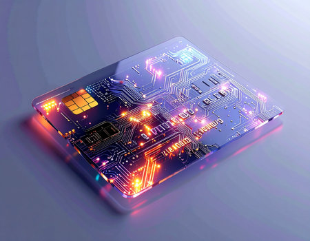 Streams of luminous energy pulse through a transparent, next-generation circuit board, symbolizing the rapid flow of data and the power of advanced computing. This visual represents the core of innovation, from artificial intelligence to quantum processing, on a sleek, futuristic background.の素材