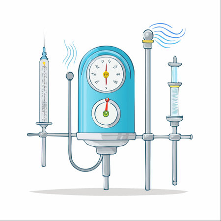 A whimsical and complex scientific apparatus hums with activity.のイラスト素材