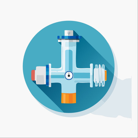 A detailed flat design icon of a crucial plumbing component, featuring a central pressure gauge for monitoring water flow and system integrity.のイラスト素材