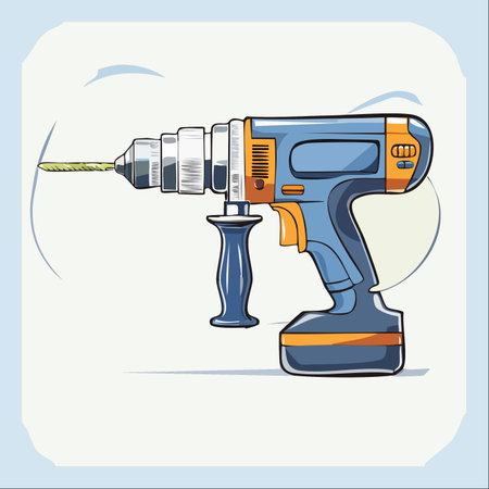 A dynamic vector illustration of a modern cordless power drill, isolated and ready for action.のイラスト素材