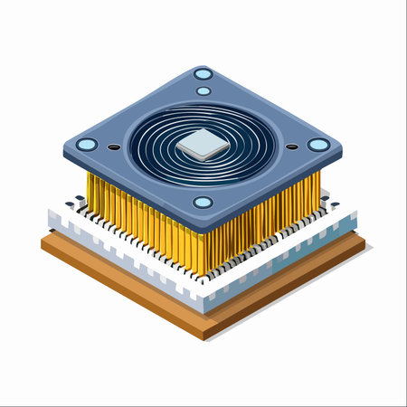 A detailed isometric illustration of a powerful central processing unit, the digital brain of modern computing.のイラスト素材