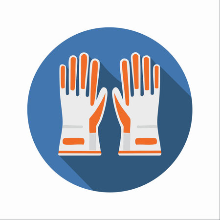 A pair of protective work gloves displayed in a clean, flat design icon, symbolizing safety, readiness, and the importance of personal protective equipment (PPE) for any manual task or industrial job.のイラスト素材