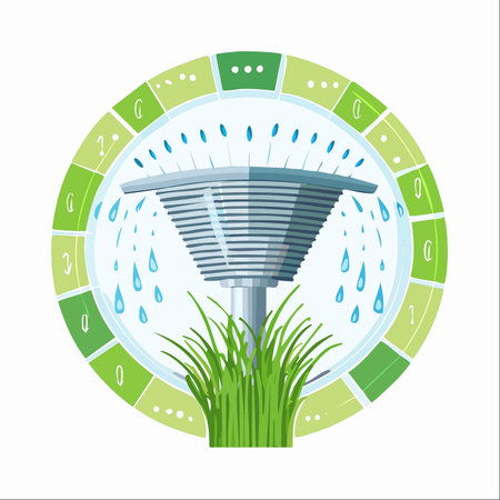 A modern vector illustration of an automated sprinkler system efficiently watering a lush green lawn.のイラスト素材