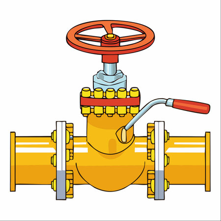 A detailed illustration of a robust industrial valve, a critical component in controlling the flow of gas or liquids through a pipeline.のイラスト素材