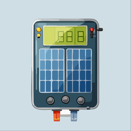 A detailed vector illustration of a portable solar charge controller, a vital component for off-grid power systems.のイラスト素材