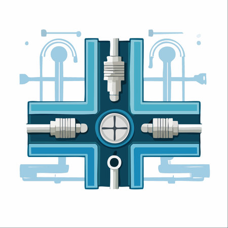 A detailed vector illustration of a complex industrial mechanism, shown as a technical diagram or blueprint.のイラスト素材