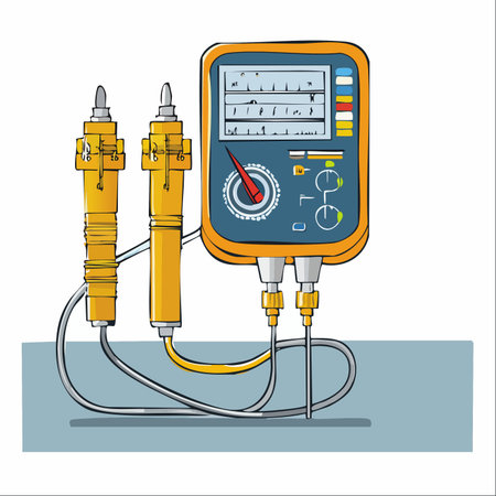 A detailed illustration of a specialized electronic testing device, featuring multiple probes and a clear analog dial.のイラスト素材