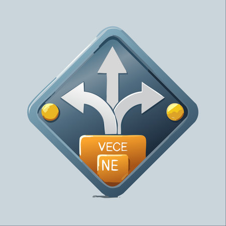 A stylized icon representing a critical decision point. Three diverging arrows symbolize the various paths, choices, and opportunities ahead, whether in business, career, or life's journey.のイラスト素材