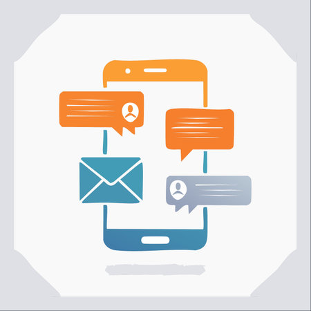 A stylized illustration showing a smartphone as the central hub for modern communication.のイラスト素材