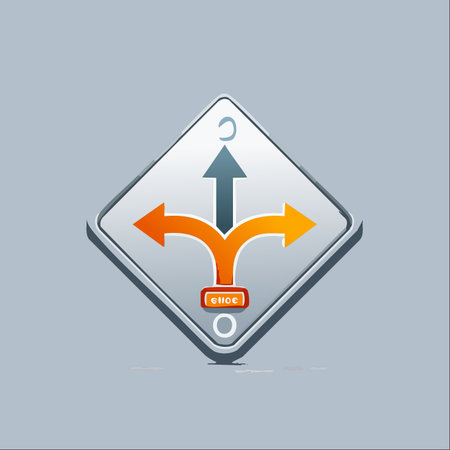 A modern, stylized sign presents a critical decision point. Three arrows branch out, symbolizing different paths, choices, and opportunities.のイラスト素材