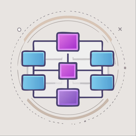 A clear and colorful flowchart illustrates a systematic process, showing the logical steps and connections within a business workflow or organizational structure.のイラスト素材