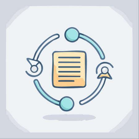 This hand-drawn icon illustrates a complete document management lifecycle.のイラスト素材