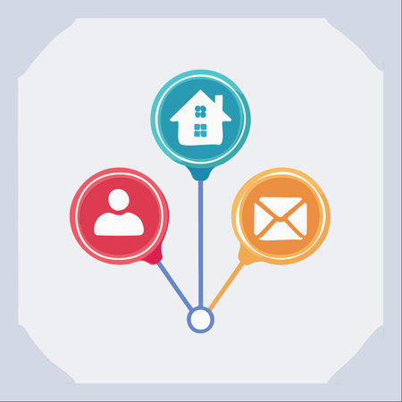 A modern infographic illustrating the core components of a user's profile: personal identity, home address, and email communication.のイラスト素材