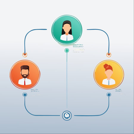 A visual representation of a modern business team's structure. A central leader connects with two key team members, who also collaborate directly, showcasing a dynamic and interconnected workflow.のイラスト素材