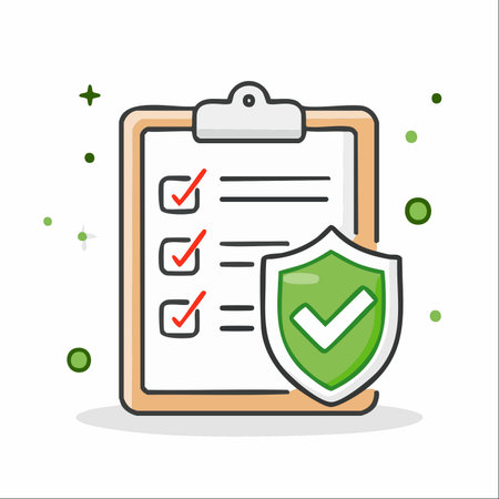 A completed checklist on a clipboard signifies that all requirements have been successfully met.のイラスト素材