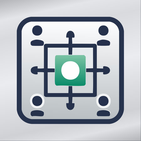An icon representing a central hub or core system distributing information or tasks to a network of users.のイラスト素材