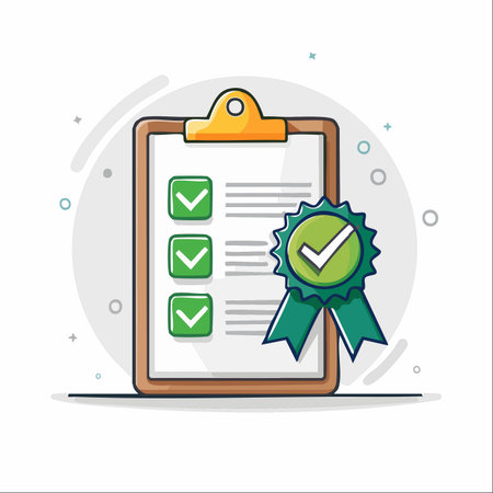A cartoon illustration of a completed checklist on a clipboard, signifying successful task completion.のイラスト素材