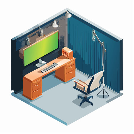 An isometric view of a modern content creator's sanctuary.のイラスト素材