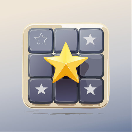 A shiny golden star symbolizing a top rating or achievement, set against a grid of user interface buttons.のイラスト素材