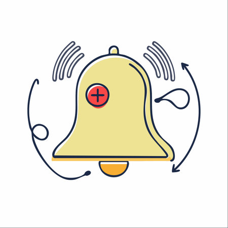 A vibrant yellow bell icon rings to signal a new alert or important reminder. The plus symbol indicates a new subscription or an added notification, perfect for user interfaces and apps.のイラスト素材