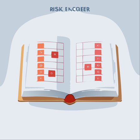 An open ledger reveals the meticulous work of a risk engineer. Each colored block in the matrix represents a careful assessment, a calculated decision, and a step towards mitigating potential threats.のイラスト素材