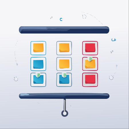 A visual representation of a strategic plan, with tasks and ideas organized into a clear grid of colorful notes.のイラスト素材