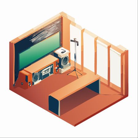 An isometric illustration of a modern, minimalist home studio.のイラスト素材