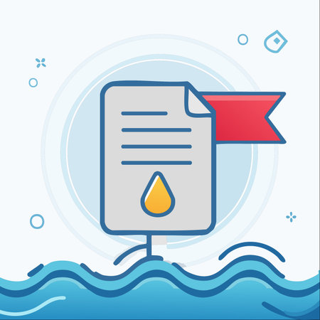 An illustrative icon representing an official environmental report or certificate concerning water quality.のイラスト素材