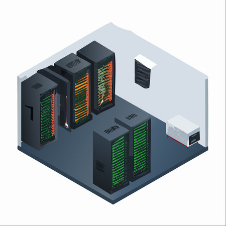 An isometric illustration of a high-tech data center, the digital heart of a modern enterprise.のイラスト素材