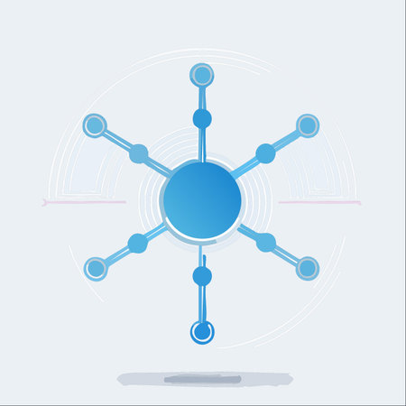 A minimalist illustration of a central hub connecting multiple points, symbolizing a core system branching out.のイラスト素材