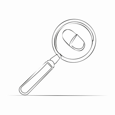 A minimalist line drawing symbolizing the careful scrutiny and research involved in modern medicine.のイラスト素材