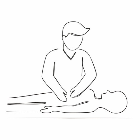 A simple, elegant one-line drawing captures the essence of therapeutic touch.のイラスト素材