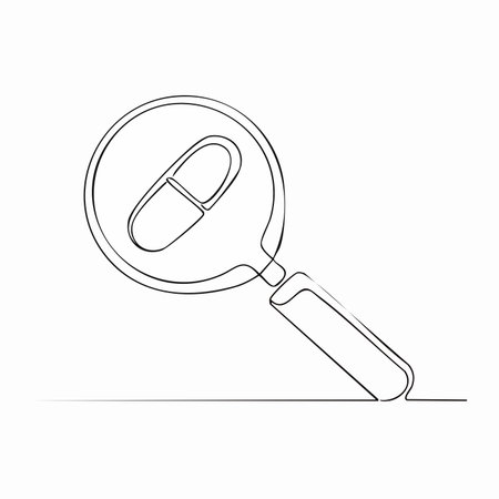 A single, unbroken line forms a magnifying glass, symbolizing a focused and continuous search for answers in the medical field.のイラスト素材