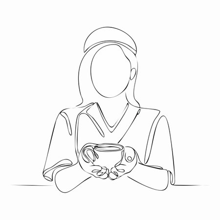 A continuous line drawing captures the quiet moment of a dedicated nurse taking a well-deserved break.のイラスト素材