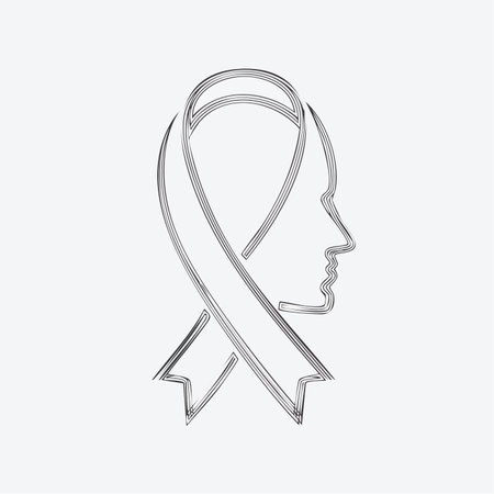A powerful and minimalist line drawing that merges a human profile with an awareness ribbon.のイラスト素材