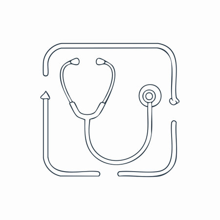 A simple line drawing illustrating a stethoscope within a refresh symbol.のイラスト素材