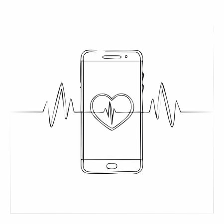 A minimalist line drawing illustrates the fusion of technology and wellness.のイラスト素材