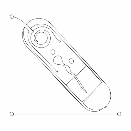 A single, unbroken line traces the form of a modern USB flash drive, symbolizing the continuous flow of digital information.のイラスト素材