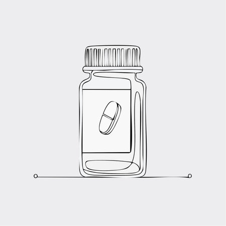 A single, unbroken line forms the elegant outline of a medicine bottle, symbolizing the simplicity and clarity needed in healthcare.のイラスト素材