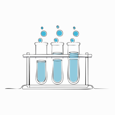 A minimalist continuous line drawing of a scientific experiment.のイラスト素材