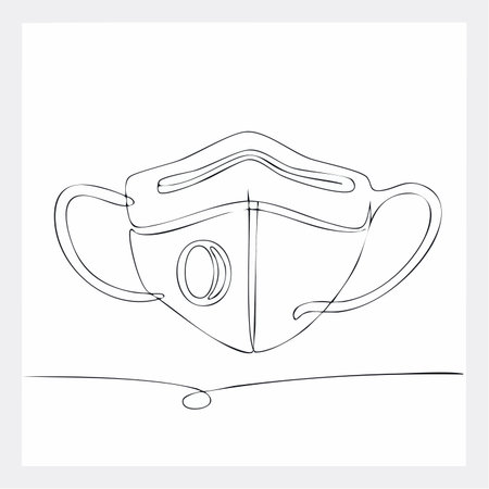 A single, unbroken line elegantly forms the shape of a protective respirator mask.のイラスト素材