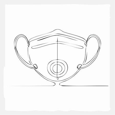 A single, unbroken line elegantly forms the shape of a protective respirator mask.のイラスト素材
