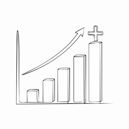 A simple, hand-drawn illustration depicting a bar chart with a steady upward trend.のイラスト素材