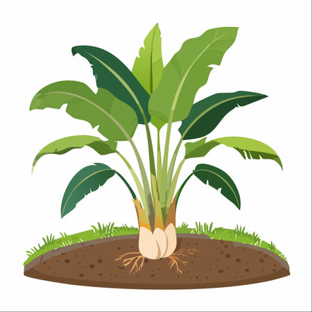A detailed vector illustration showing the complete anatomy of a banana plant.のイラスト素材