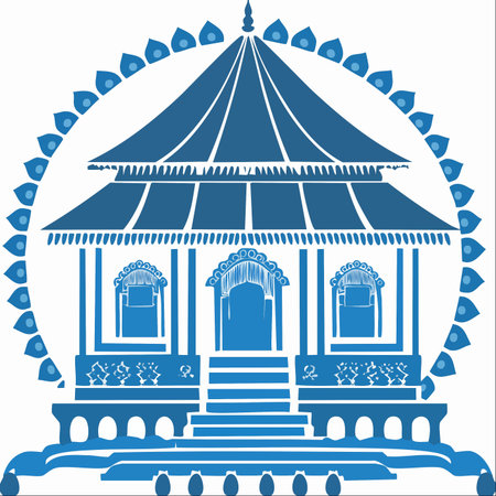 A serene blue vector illustration of a traditional Asian pagoda temple, isolated on a white background.のイラスト素材